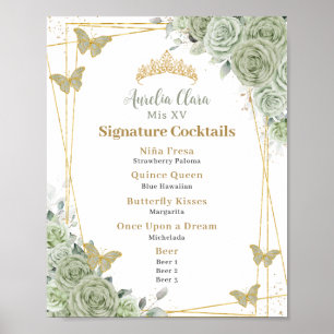 Salie Groene Bloemige Quinceanera Signature Cockta Poster