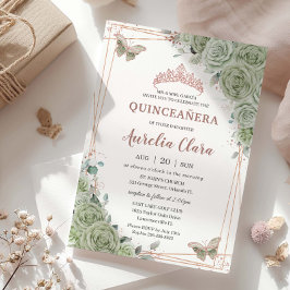 Salie Groene Bloemige Roze Gouden Quinceañera Verj Kaart