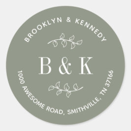 Salie Groene Bloemige Trouw Koppel Retouradres Ronde Sticker