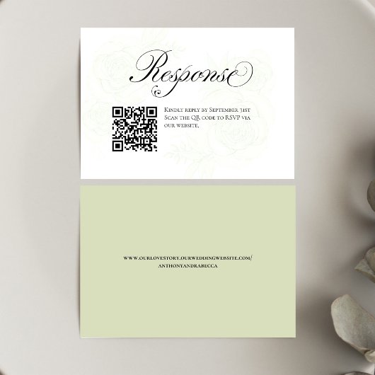 Salie Groene Bloemige Trouw QR Code RSVP Insteekka Kaartje