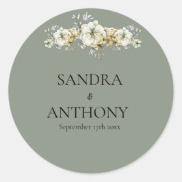 Salie Groene Bloemige Trouw  Ronde Sticker