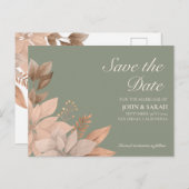 Salie groene bloemige trouw 'Save the Date' briefk Aankondigingskaart (Voorkant / Achterkant)