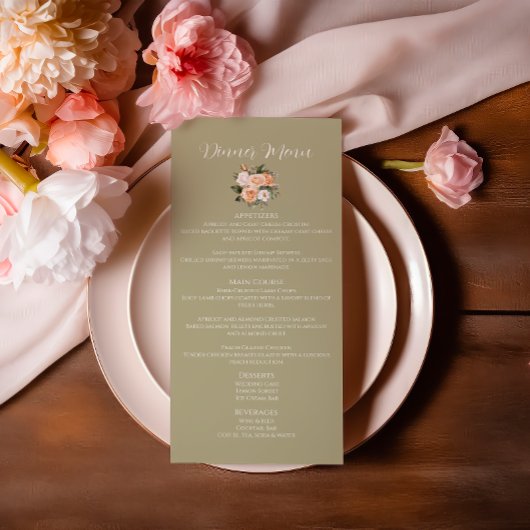 Salie Groene Bloemige Trouwmenu Menu