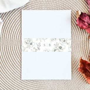 Salie Groene Bloemige Tuin Monogram Bruiloft Uitnodigingen Wikkel