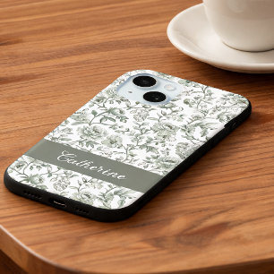 Salie Groene Bloemige Vintage Toile Monogram iPhone 15 Case