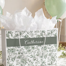 Salie Groene Bloemige Vintage Toile Monogram Naam