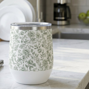 Salie Groene Bloemige Vintage Toile Patroon