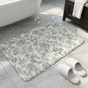 Salie Groene Bloemige Vintage Toile Patroon Badmat