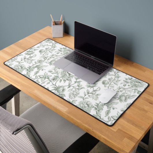 Salie Groene Bloemige Vintage Toile Patroon Bureaumat (Kantoor 2)