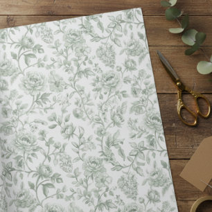 Salie Groene Bloemige Vintage Toile Patroon Cadeaupapier