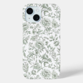 Salie Groene Bloemige Vintage Toile Patroon  iPhone 15 Case