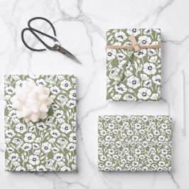Salie Groene Bloemmotief Inpakpapier Vel