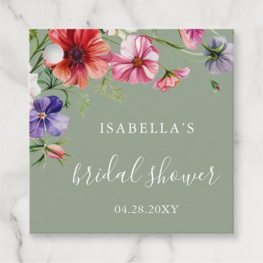 Salie Groene Bloemrijke Bruidsdouche Bedankjes Labels (Voorkant)