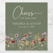 Salie Groene Bloemrijke Bruiloft Cheers Wijn Etiket (Enkel label)
