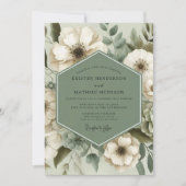 Salie Groene Bloemrijke Elegantie Trouwen Kaart (Voorkant)