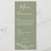 Salie Groene Bloemrijke Formele Elegante Trouwdag Menu (Voorkant)