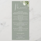 Salie Groene Bloemrijke Groene Monogram Trouwdiner Menu (Voorkant)