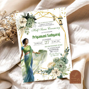 Salie groene bloemrijke half sari India ceremonie Kaart