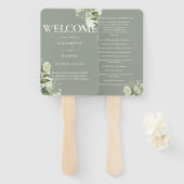 Salie Groene Bloemrijke Typografie Trouwprogramma Handwaaier (Voorkant en achterkant)