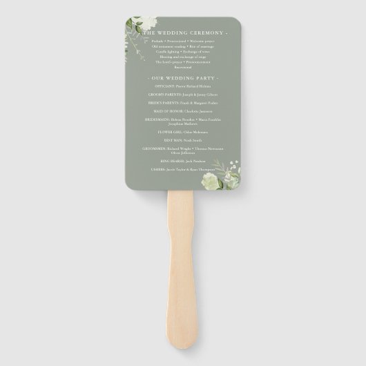 Salie Groene Bloemrijke Typografie Trouwprogramma Handwaaier (Achterkant)