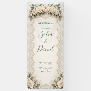 Salie groene bloemslace stof bruiloft bord, linnen spandoek