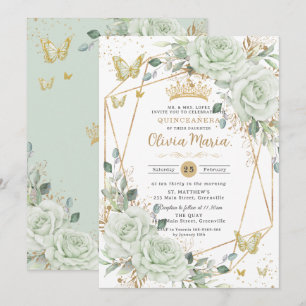 Salie Groene Bloemvlinder Quinceañera Quince Kaart