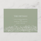 Salie groene bloesem vlinders bruiloft details informatiekaartje (Voorkant)