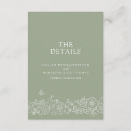 Salie groene bloesem vlinders bruiloft details QR Informatiekaartje