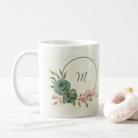 salie groene blos bloem koffiemok (Met donut)