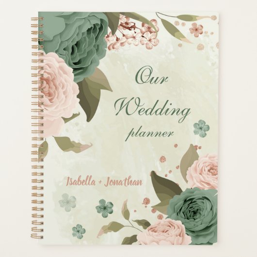 salie groene blos bloemen bruiloft planner (Voorkant)