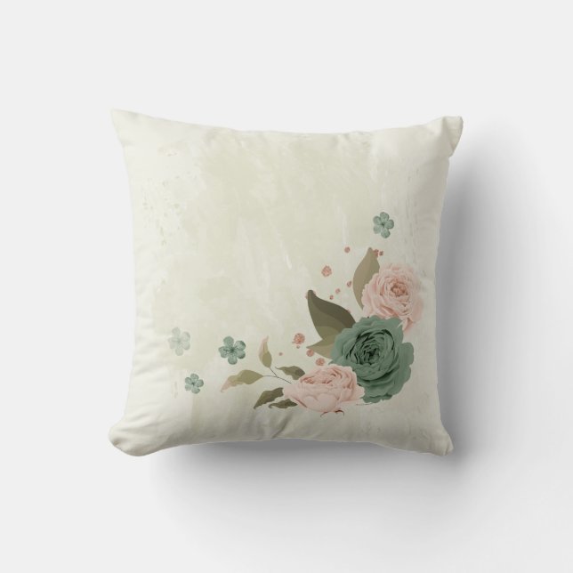 salie groene blos roze bloemen kussen (Voorkant)