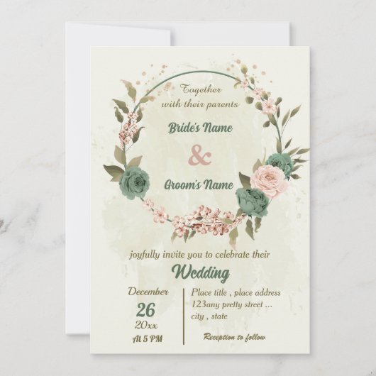 Salie Groene Blozen Botanische Bruiloft Kaart (Voorkant)