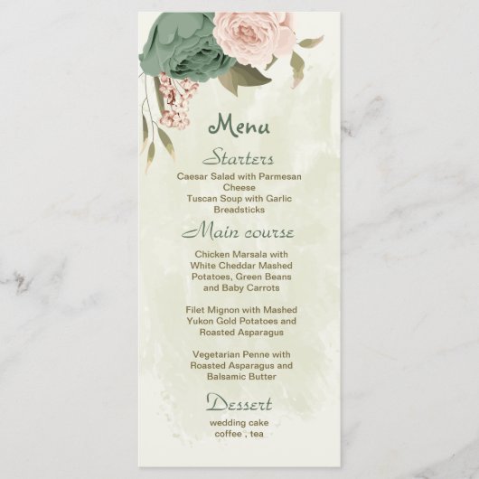 Salie Groene Blozen Botanische Bruiloft Menu (Voorkant)