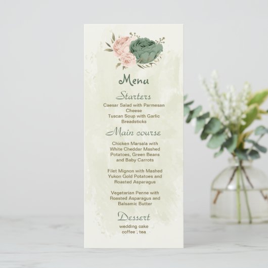 Salie Groene Blozen Botanische Bruiloft Menu (Staand voorkant)