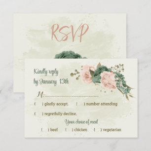 Salie Groene Blozen Botanische Bruiloft RSVP Kaartje