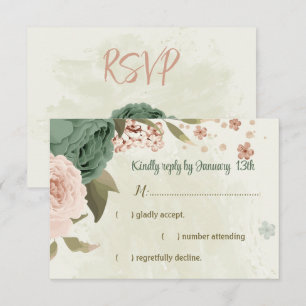 Salie Groene Blozen Botanische Bruiloft RSVP Kaartje
