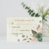 Salie Groene Blozen Botanische Bruiloft RSVP Kaartje (Staand voorkant)