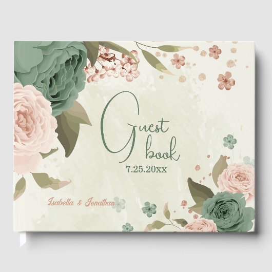 Salie Groene Blush Bloemen Bruiloft Gastenboek (Voorkant)