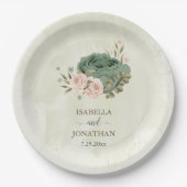 salie groene blush bloemen bruiloft papieren bordje (Voorkant)