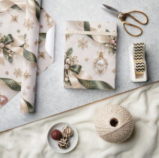 Salie Groene Blush Kerstlinten Cadeaupapier