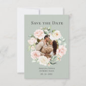 Salie Groene Blush Waterverf Foto Bloem Bruiloft S Save The Date (Voorkant)