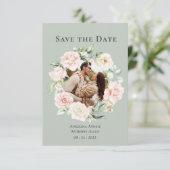 Salie Groene Blush Waterverf Foto Bloem Bruiloft S Save The Date (Staand voorkant)