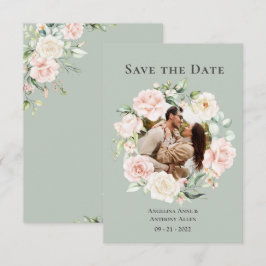 Salie Groene Blush Waterverf Foto Bloemige Trouwda Save The Date