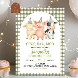 Salie Groene Boerderij Feest Gingham Verjaardag Kaart