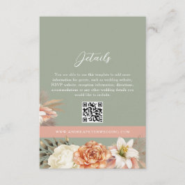 Salie Groene Boho Bloem Bruiloft QR Kaart