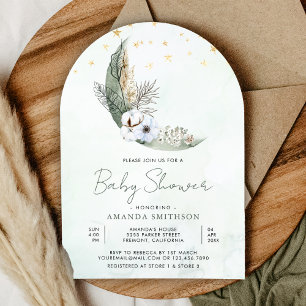 Salie Groene Boho Bloemstuk Maan Boog Baby Shower Kaart