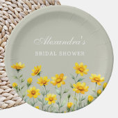 Salie Groene Boho Gele Wilde Bloemen Bruidsdiner Papieren Bordje