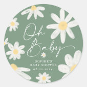Salie Groene Boho Madeliefje Bloem Ronde Sticker (Voorkant)