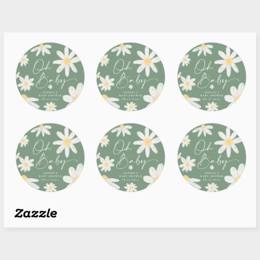Salie Groene Boho Madeliefje Bloem Ronde Sticker (Vel)