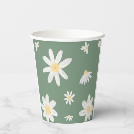 Salie Groene Boho Madeliefjes Bloemige Bruiloft Pa Papieren Bekers (Achterkant)